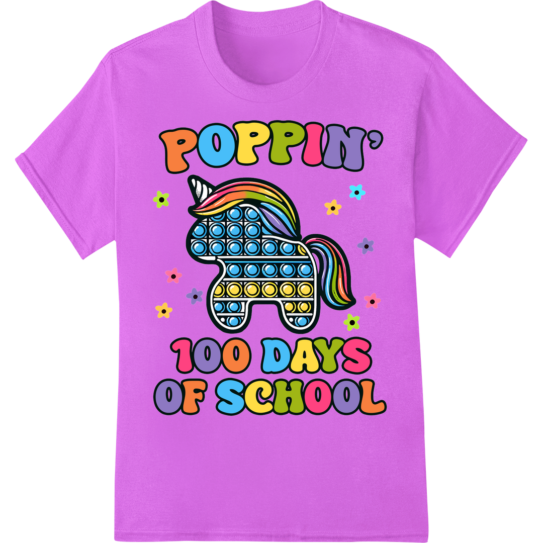 Poppin' Unicorn 100 Days of School DTF Print Heat Transfer on purple shirt - SUPERDTF-DTF Prints-DTF Transfers-Custom DTF Prints