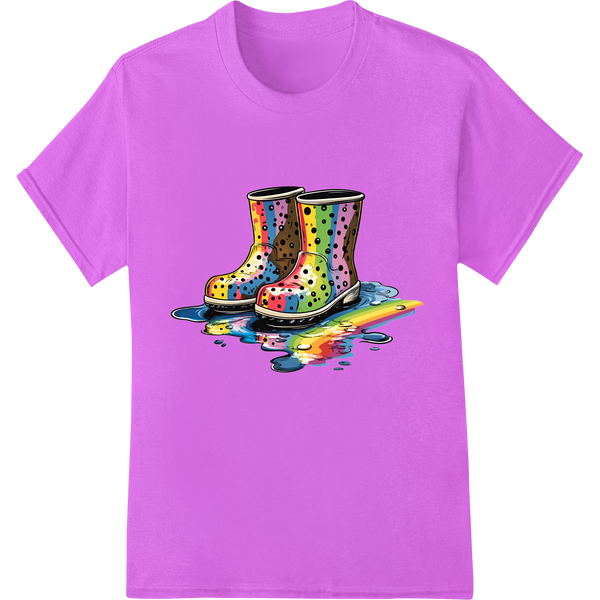 Vibrant Pop Art Polka Dot Boots DTF Print Heat Transfer on purple shirt - SUPERDTF-DTF Prints-DTF Transfers-Custom DTF Prints