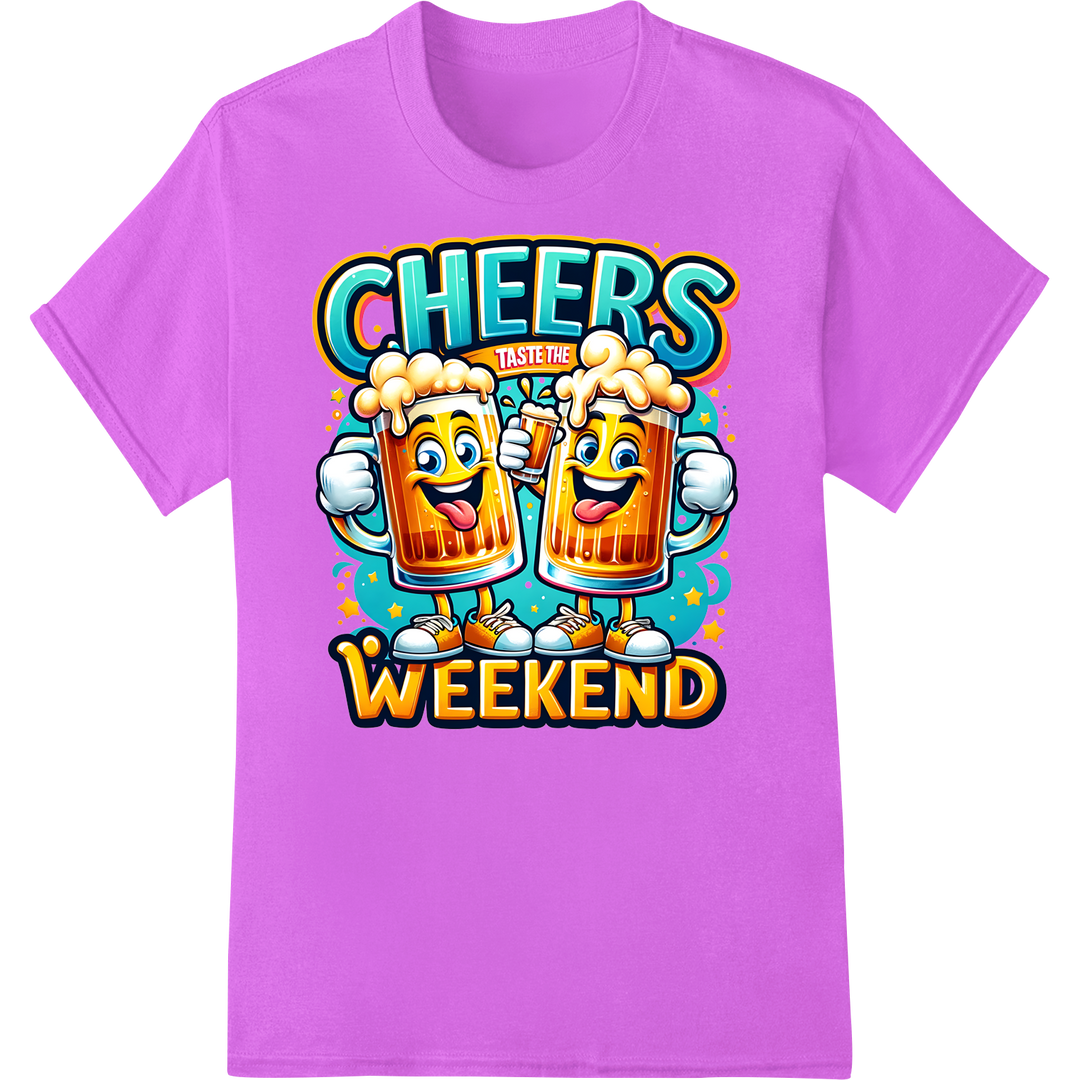 Raise a Toast to the Weekend | Funny Beer Cheers DTF Print on purple shirt - SUPERDTF-DTF Prints-DTF Transfers-Custom DTF Prints