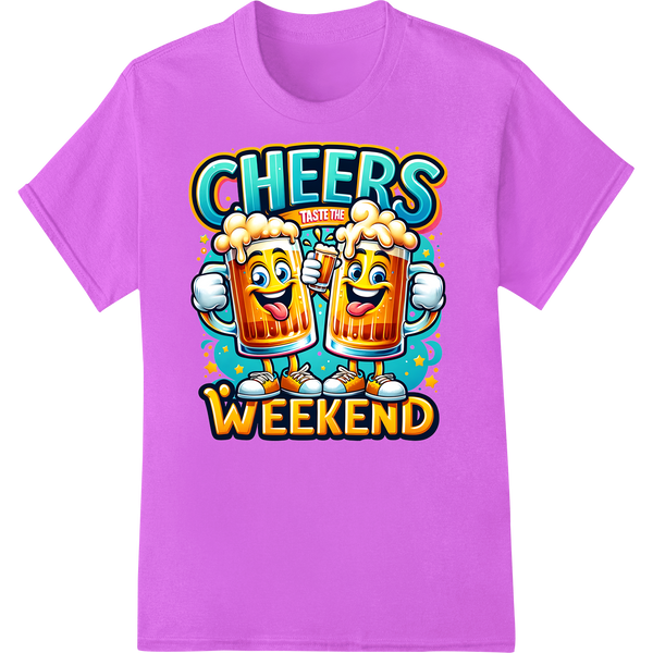 Raise a Toast to the Weekend | Funny Beer Cheers DTF Print on purple shirt - SUPERDTF-DTF Prints-DTF Transfers-Custom DTF Prints