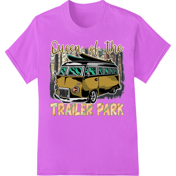 Retro 'Queen of the Trailer Park' Camping DTF Print Transfer on purple shirt - SUPERDTF-DTF Prints-DTF Transfers-Custom DTF Prints