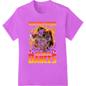 Durable custom t-shirts applied to Flaming Skeleton Dance - Edgy Halloween DTF Print