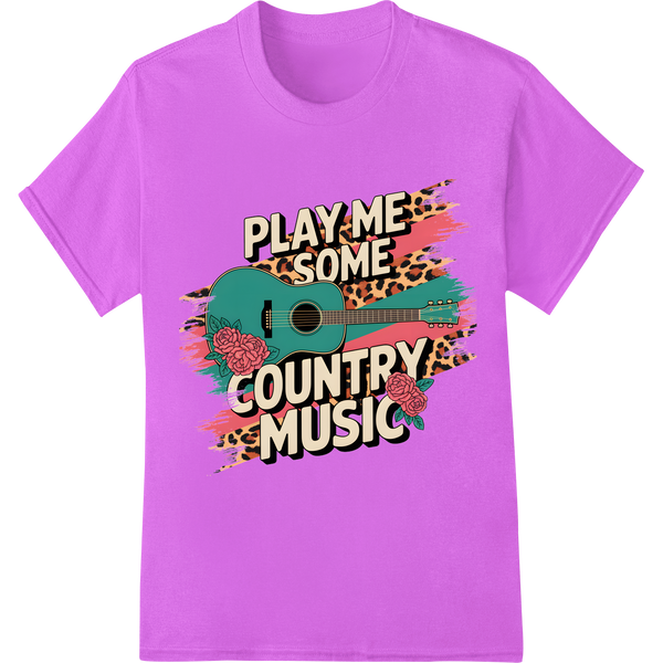 Country Music Vibes: Playful Guitar DTF Print Heat Transfer on purple shirt - SUPERDTF-DTF Prints-DTF Transfers-Custom DTF Prints