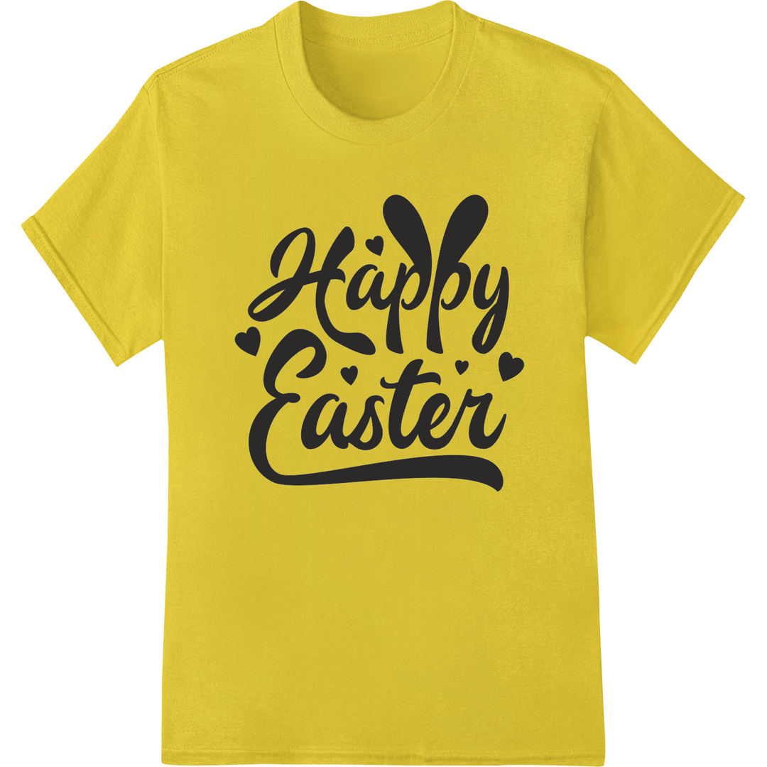 Elegant 'Happy Easter' Script - DTF Print Heat Transfer on yellow shirt - SUPERDTF-DTF Prints-DTF Transfers-Custom DTF Prints