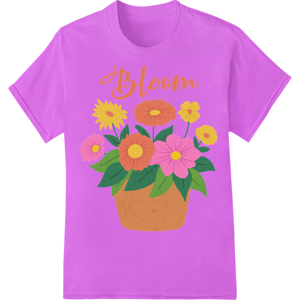 Bloom: Vibrant Spring Flower Pot Heat Transfer Design on purple shirt - SUPERDTF-DTF Prints-DTF Transfers-Custom DTF Prints