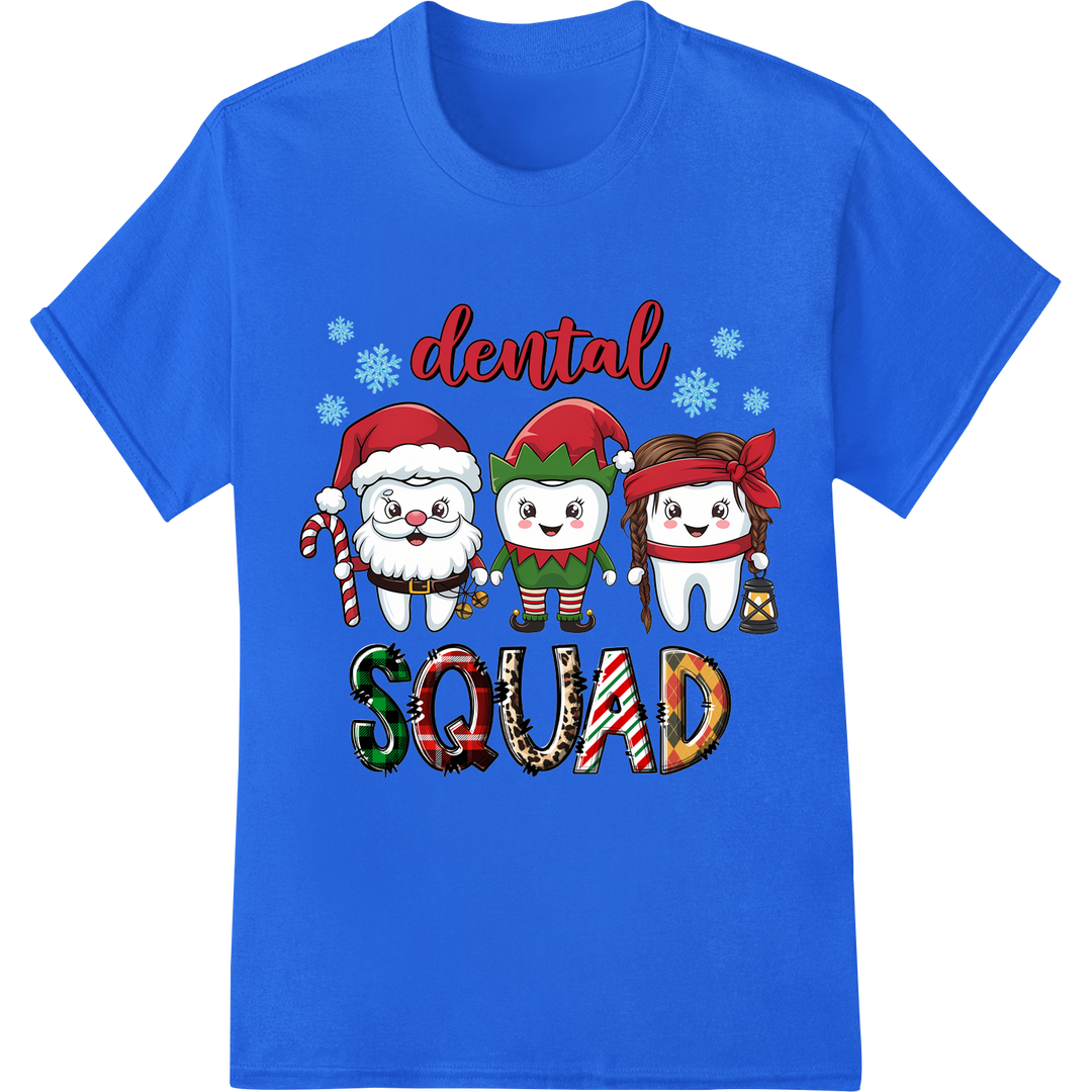 Festive Dental Squad: Charming Christmas DTF Print Transfer on blue shirt - SUPERDTF-DTF Prints-DTF Transfers-Custom DTF Prints