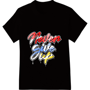 Never Give Up: Inspirational DTF Print Heat Transfer featuring professional DTF printing technology