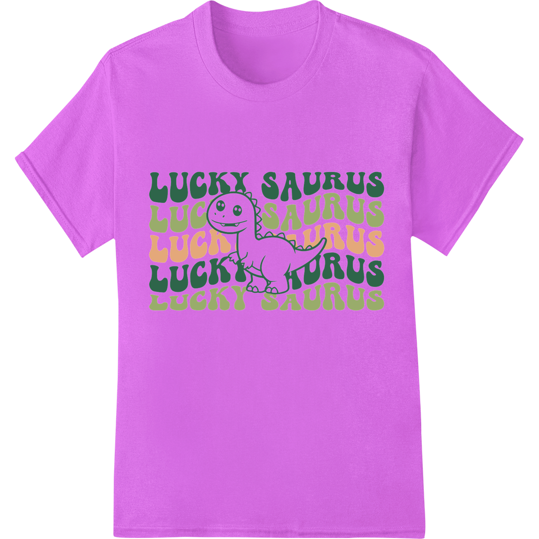 Lucky Saurus: Quirky St. Patrick's Day DTF Print Transfer on purple shirt - SUPERDTF-DTF Prints-DTF Transfers-Custom DTF Prints