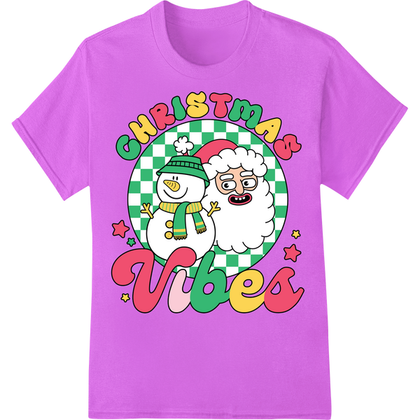 Adorable Pink Christmas Snowman DTF Print Transfer on purple shirt - SUPERDTF-DTF Prints-DTF Transfers-Custom DTF Prints