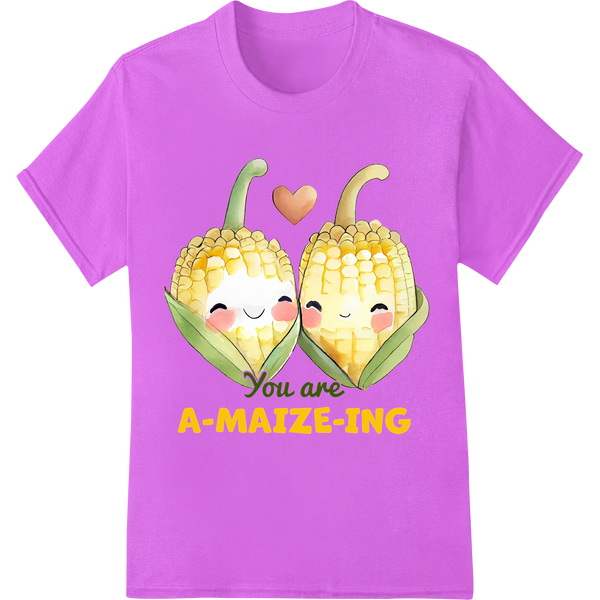 Adorable A-MAIZE-ING Corn Pun Valentine's DTF Print on purple shirt - SUPERDTF-DTF Prints-DTF Transfers-Custom DTF Prints