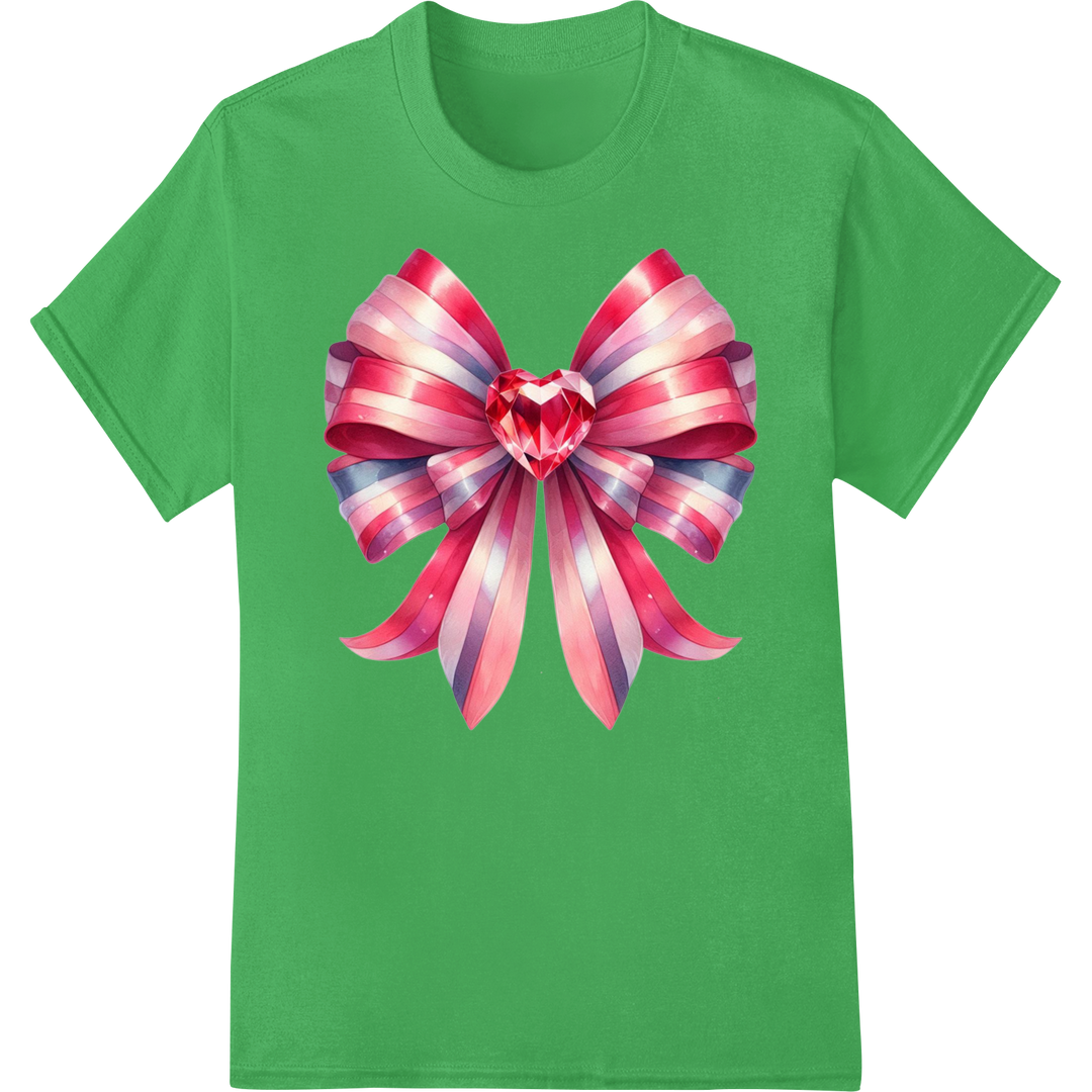 Romantic Valentine's Day Bow - Vibrant DTF Print Transfer on green shirt - SUPERDTF-DTF Prints-DTF Transfers-Custom DTF Prints