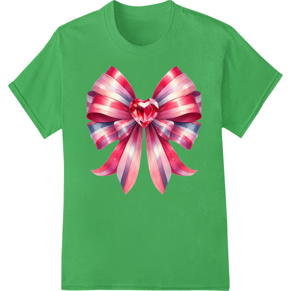 Romantic Valentine's Day Bow - Vibrant DTF Print Transfer on green shirt - SUPERDTF-DTF Prints-DTF Transfers-Custom DTF Prints