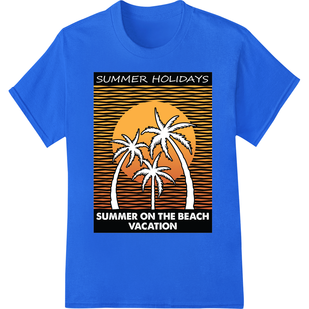 Vintage Palm Trees: Surfing Summer Vibes Heat Transfer on blue shirt - SUPERDTF-DTF Prints-DTF Transfers-Custom DTF Prints