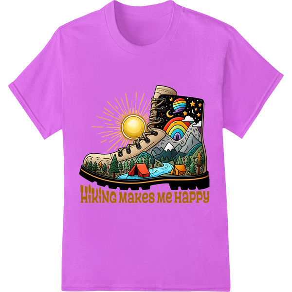 Retro Hiking Adventure: Express Your Love for the Outdoors on purple shirt - SUPERDTF-DTF Prints-DTF Transfers-Custom DTF Prints