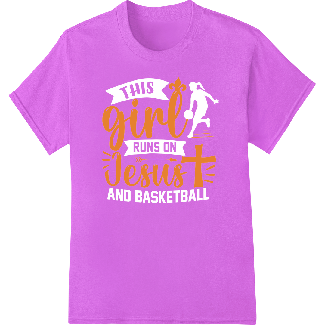 Bold 'Girl Jesus' Basketball DTF Transfer Print | Easter on purple shirt - SUPERDTF-DTF Prints-DTF Transfers-Custom DTF Prints