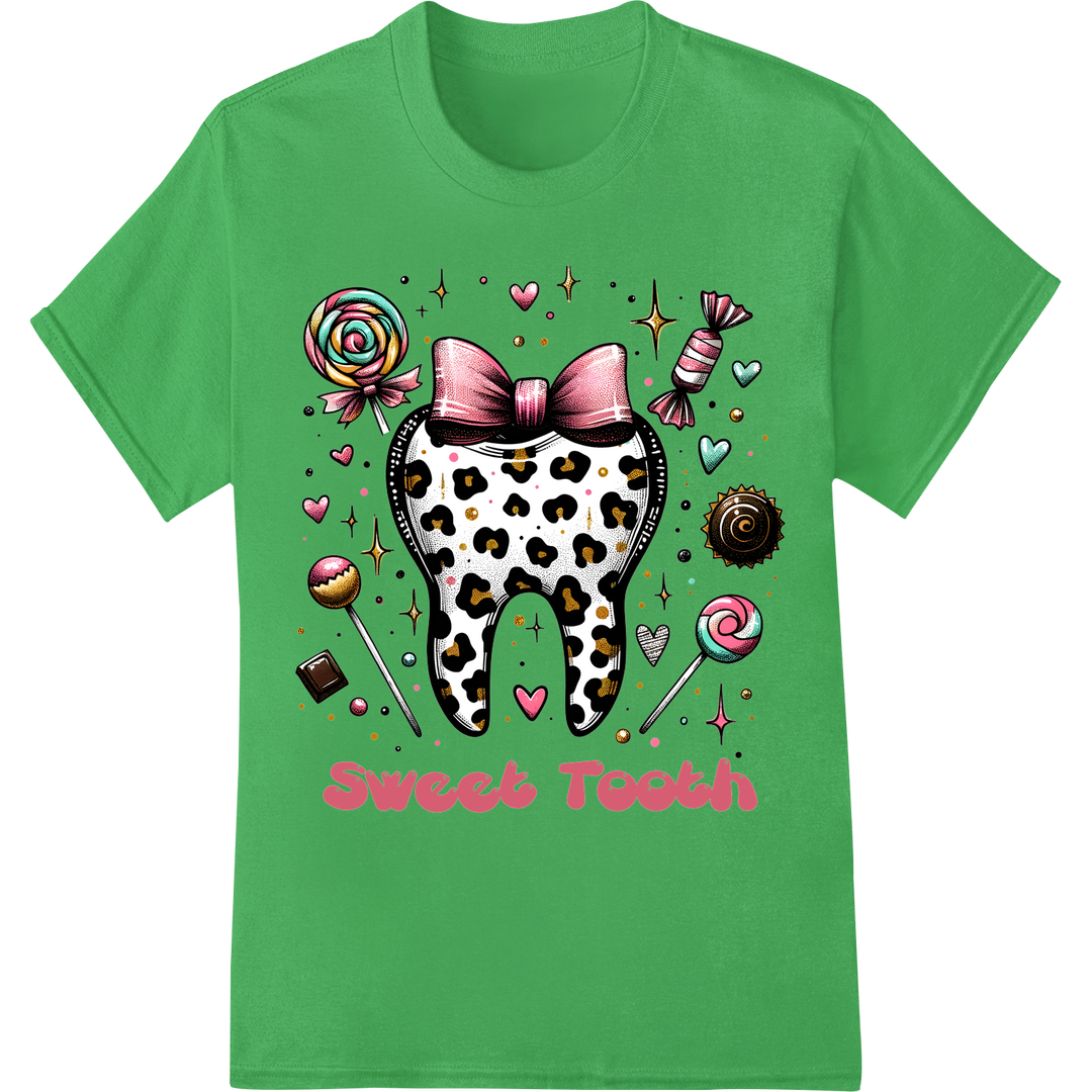 Sweet Tooth: Playful Dental DTF Print Heat Transfer on green shirt - SUPERDTF-DTF Prints-DTF Transfers-Custom DTF Prints