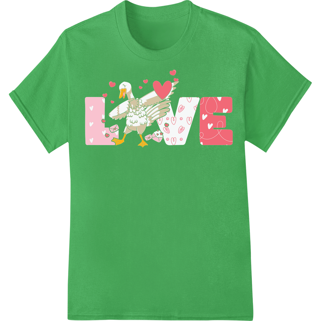 Adorable Turkey Valentine Farm Print Heat Transfer on green shirt - SUPERDTF-DTF Prints-DTF Transfers-Custom DTF Prints