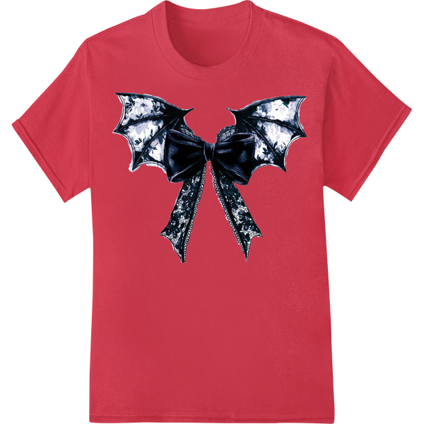 Gothic Bat Wing Bow - Edgy, Mysterious DTF Print Transfer on red shirt - SUPERDTF-DTF Prints-DTF Transfers-Custom DTF Prints