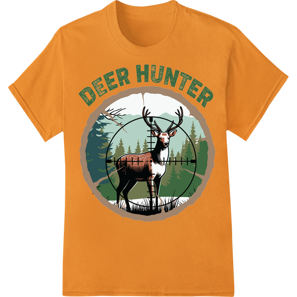 Rugged Deer Hunter Silhouette | Outdoor DTF Heat Transfer on orange shirt - SUPERDTF-DTF Prints-DTF Transfers-Custom DTF Prints