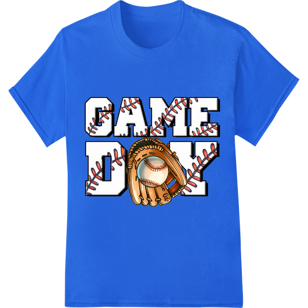 Game Day Baseball Glove DTF Print Heat Transfer Design on blue shirt - SUPERDTF-DTF Prints-DTF Transfers-Custom DTF Prints