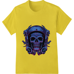 Durable custom t-shirts applied to Fearsome Skull Motorcycle Graphic Heat Transfer