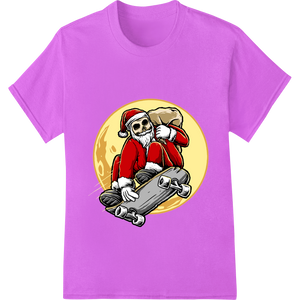 Cutting-edge bulk t-shirt printing featured on Skeleton Santa Claus Skateboarding Christmas Heat Transfer