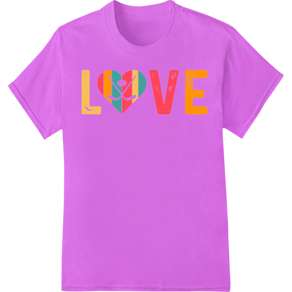 Score a Valentine's Goal with 'LOVE' Ice Hockey DTF Print on purple shirt - SUPERDTF-DTF Prints-DTF Transfers-Custom DTF Prints