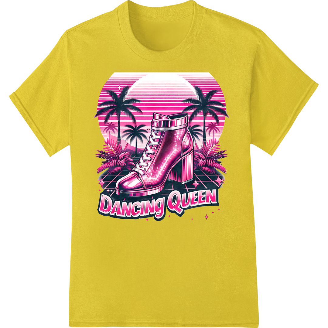 Retro 'Dancing Queen' DTF Print Heat Transfer | Disco Nostalgia on yellow shirt - SUPERDTF-DTF Prints-DTF Transfers-Custom DTF Prints