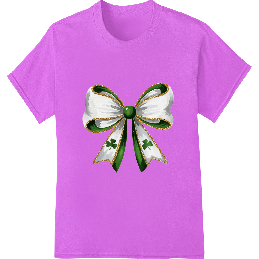 Elegant St. Patrick's Day Bow DTF Print Heat Transfer on purple shirt - SUPERDTF-DTF Prints-DTF Transfers-Custom DTF Prints