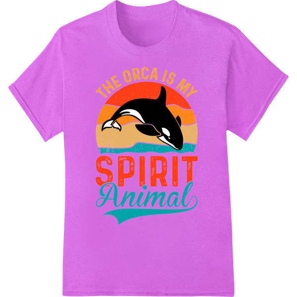 Embrace Your Inner Orca: Retro Spirit Animal DTF Print on purple shirt - SUPERDTF-DTF Prints-DTF Transfers-Custom DTF Prints