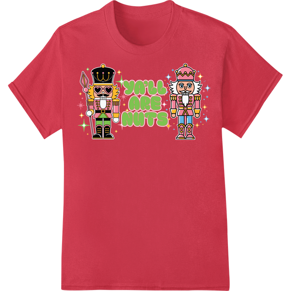 Whimsical Pink Nutcrackers: Festive DTF Christmas Print on red shirt - SUPERDTF-DTF Prints-DTF Transfers-Custom DTF Prints