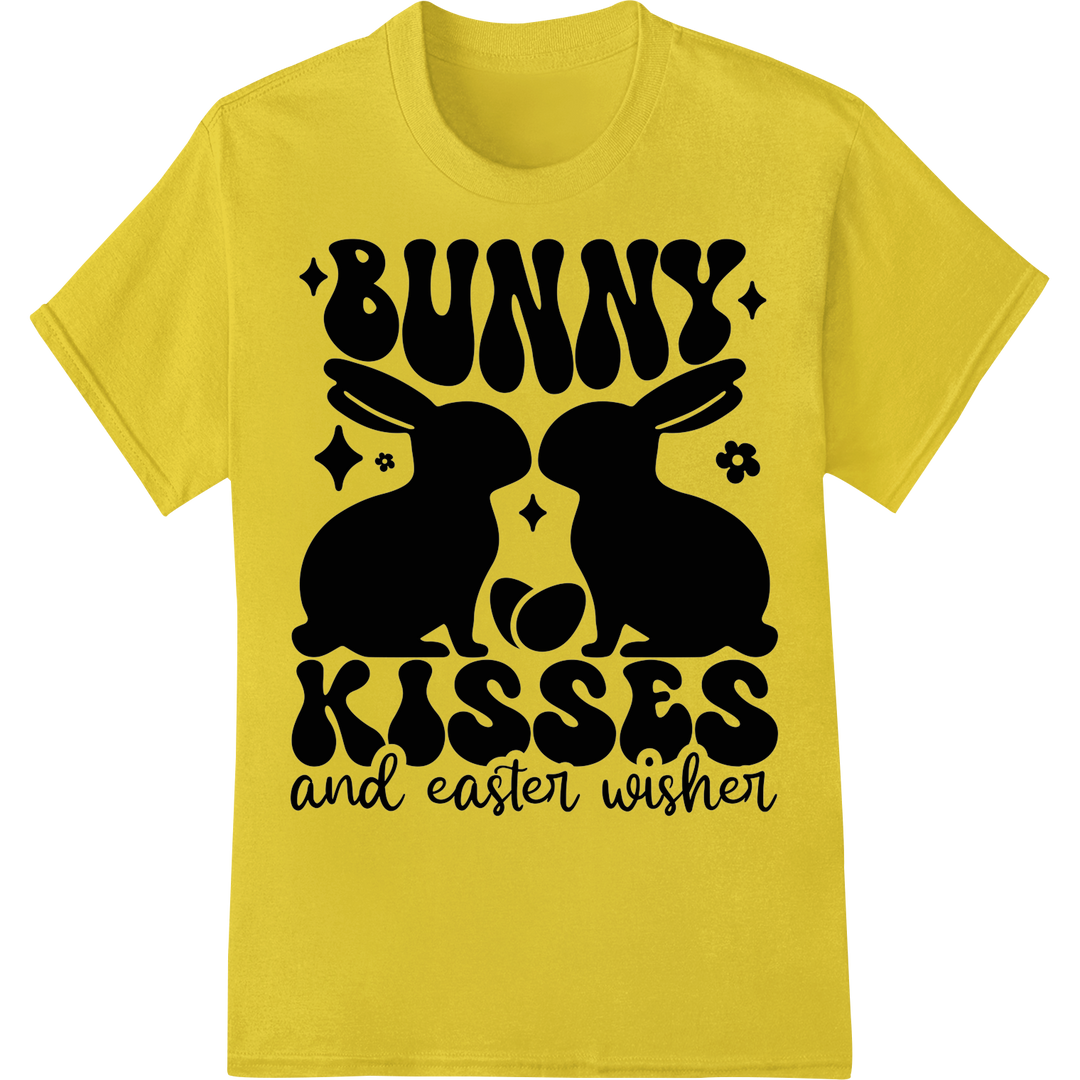 Retro Easter Bunnies: Kisses & Wishes | DTF Print Transfer on yellow shirt - SUPERDTF-DTF Prints-DTF Transfers-Custom DTF Prints