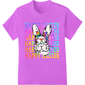 Innovative bulk t-shirt printing design on Hoppy Easter Bunny with Heart Sunglasses Rainbow Design