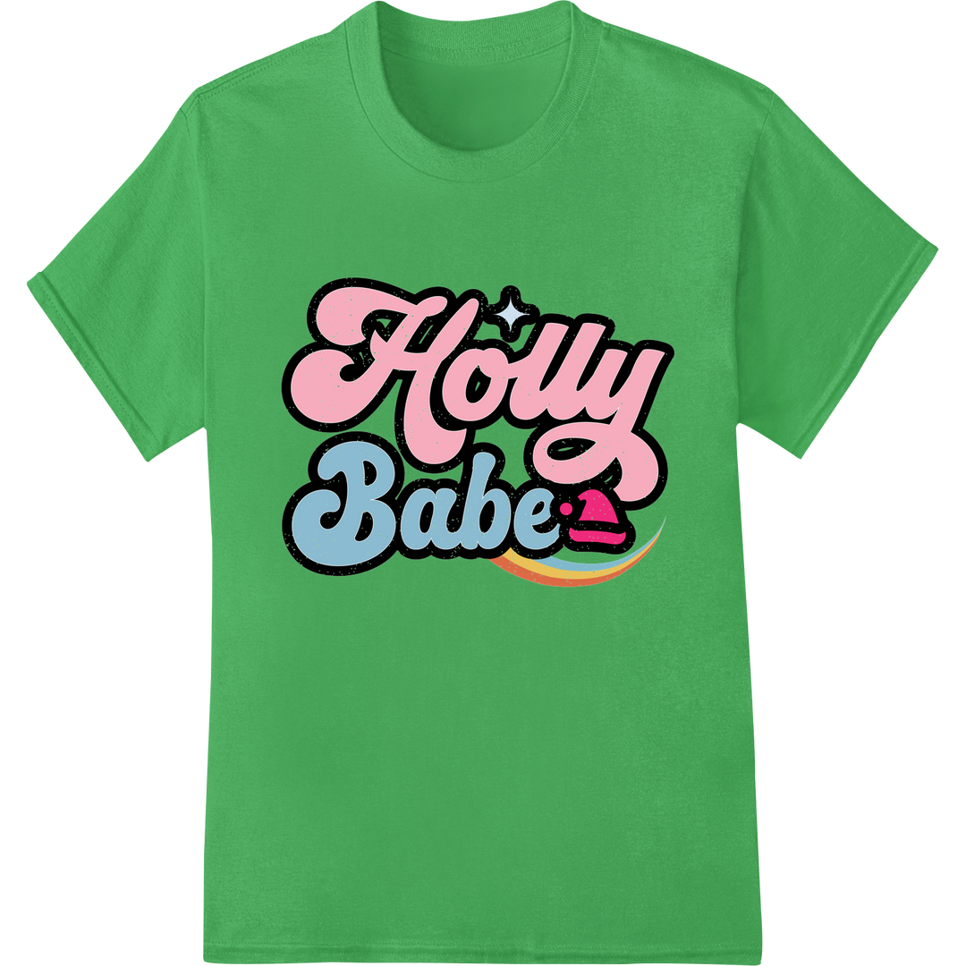 Retro 'Holly Babe' DTF Print Heat Transfer | Christmas on green shirt - SUPERDTF-DTF Prints-DTF Transfers-Custom DTF Prints