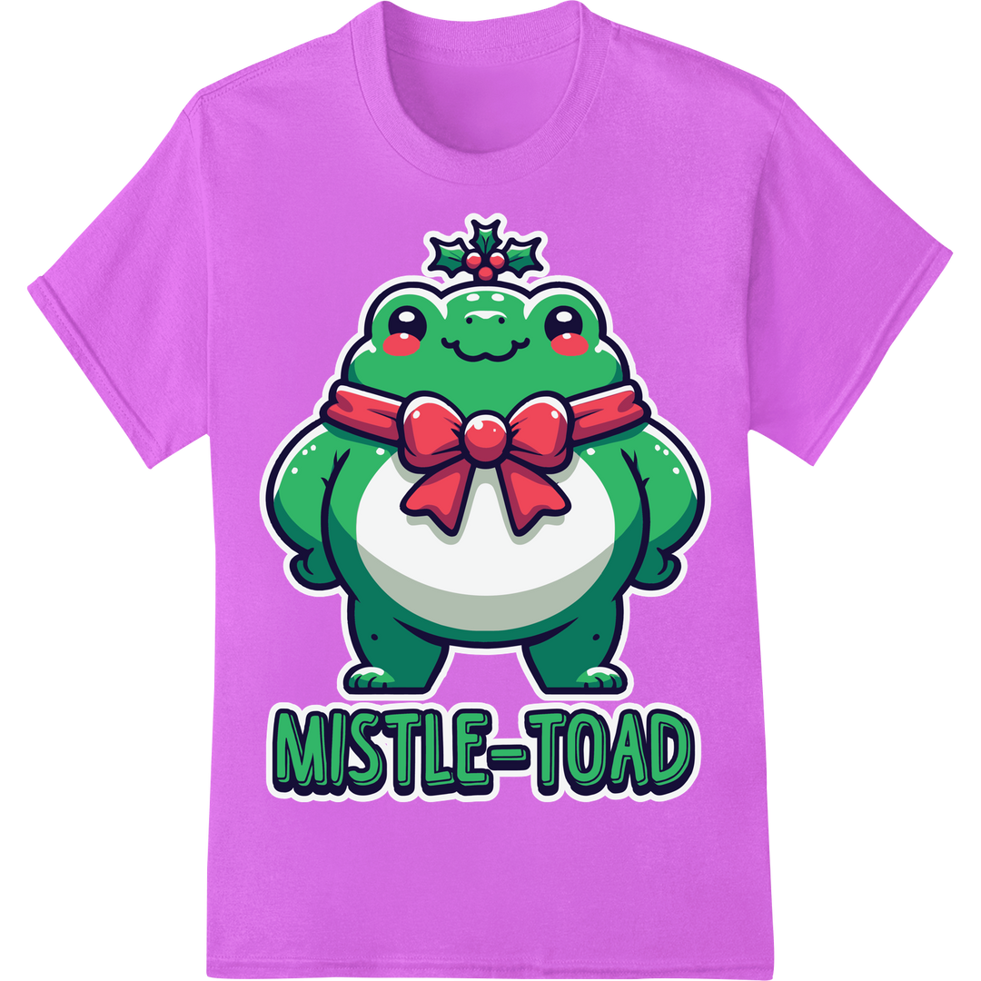 Adorable Mistle-Toad: Festive Frog Holiday DTF Print Transfer on purple shirt - SUPERDTF-DTF Prints-DTF Transfers-Custom DTF Prints