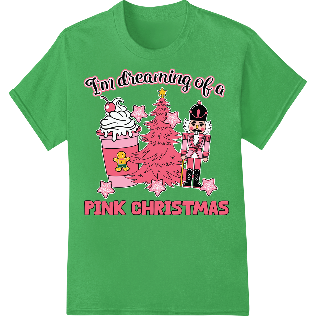 Whimsical Pink Christmas Magic DTF Heat Transfer Print on green shirt - SUPERDTF-DTF Prints-DTF Transfers-Custom DTF Prints