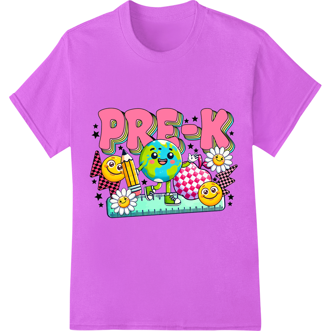 Playful PRE-K Teacher DTF Print | Cute Cartoon Characters on purple shirt - SUPERDTF-DTF Prints-DTF Transfers-Custom DTF Prints