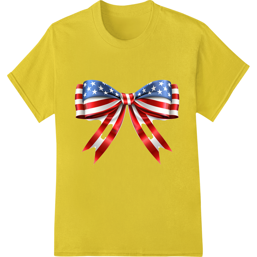 Patriotic USA Bow: Celebrate Independence Day in Style on yellow shirt - SUPERDTF-DTF Prints-DTF Transfers-Custom DTF Prints