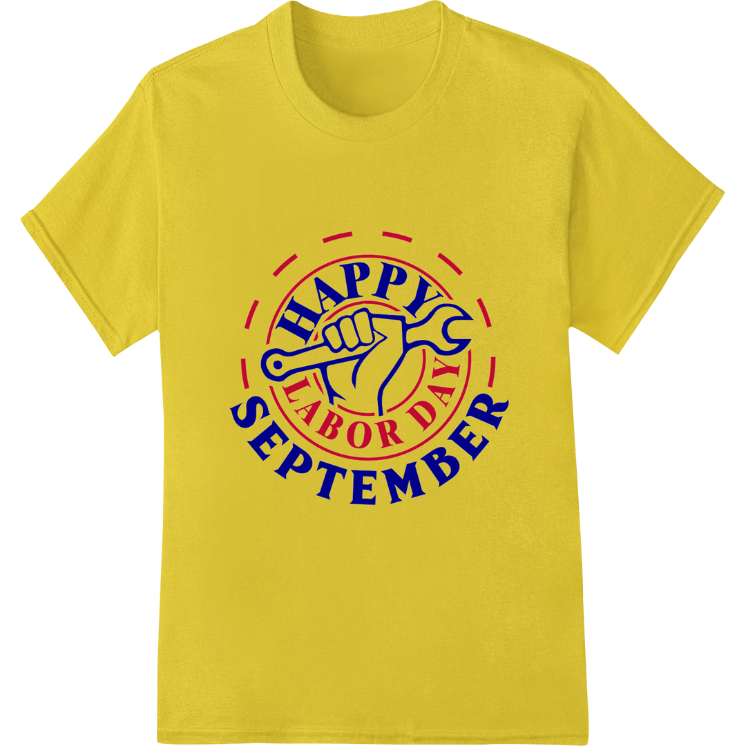 Bold Patriotic Labor Day Fist DTF Print Heat Transfer on yellow shirt - SUPERDTF-DTF Prints-DTF Transfers-Custom DTF Prints