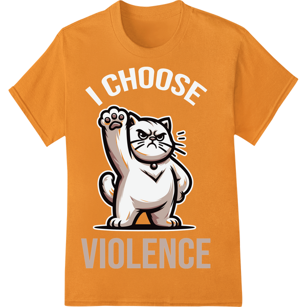 Angry Cat Violence - Hilarious DTF Print Heat Transfer on orange shirt - SUPERDTF-DTF Prints-DTF Transfers-Custom DTF Prints