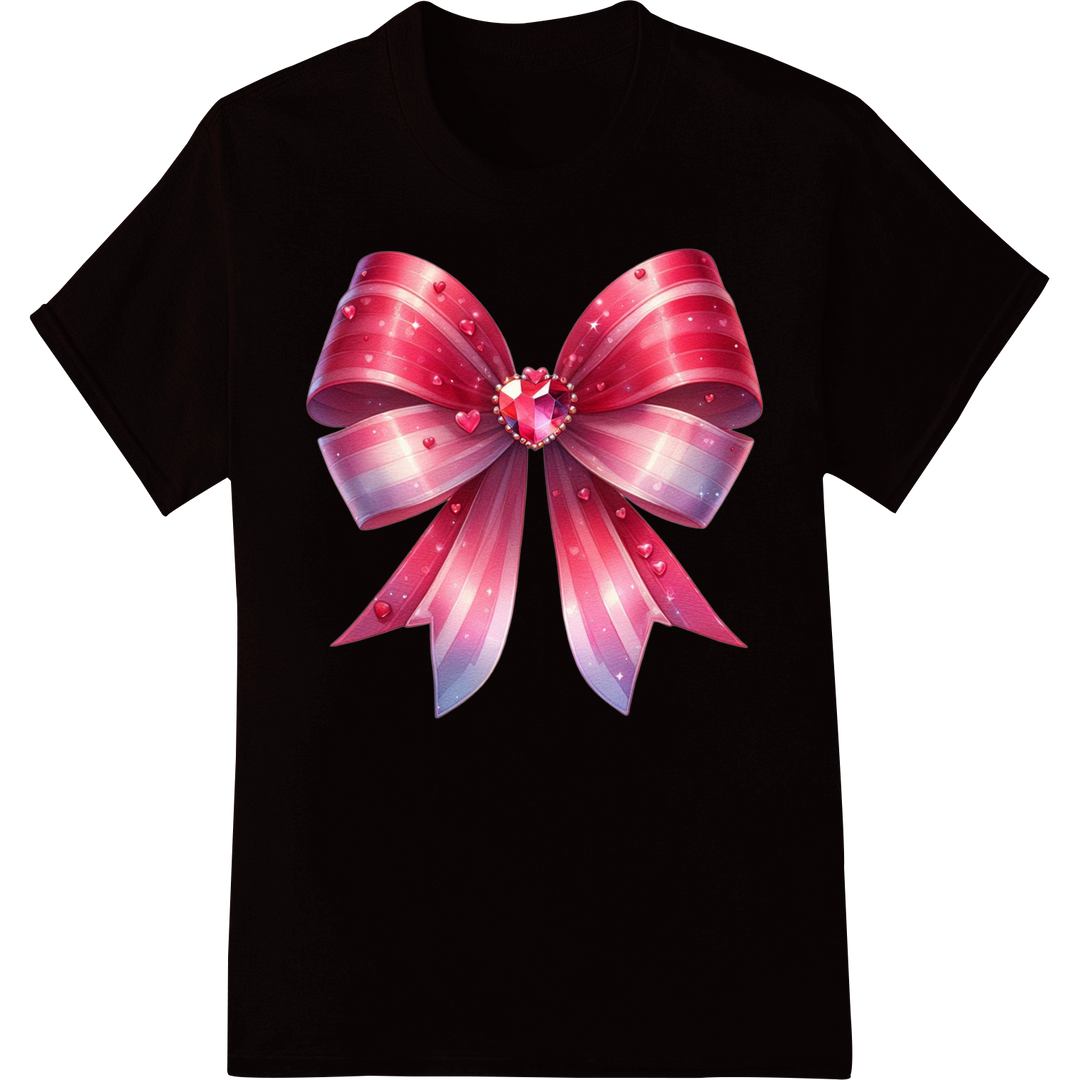 Lovely Valentine Coquette Bow - DTF Heat Transfer Print on black shirt - SUPERDTF-DTF Prints-DTF Transfers-Custom DTF Prints