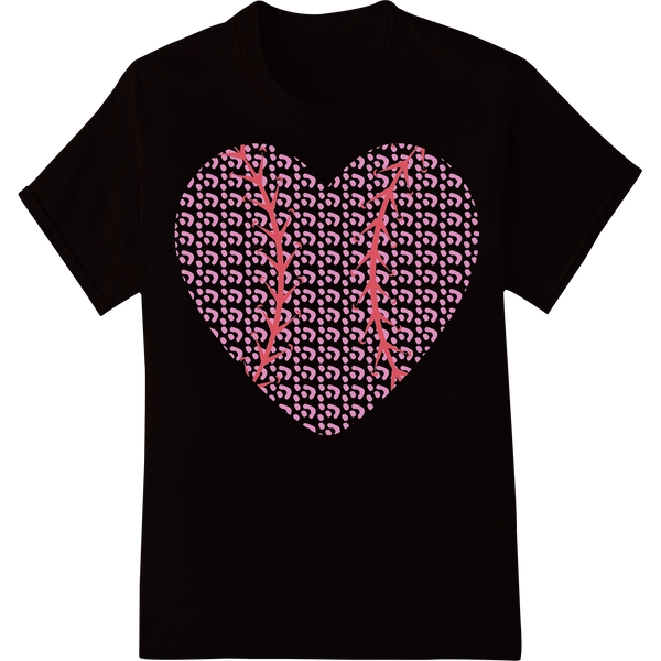 Baseball Love: Valentine's Day Heart Print on black shirt - SUPERDTF-DTF Prints-DTF Transfers-Custom DTF Prints