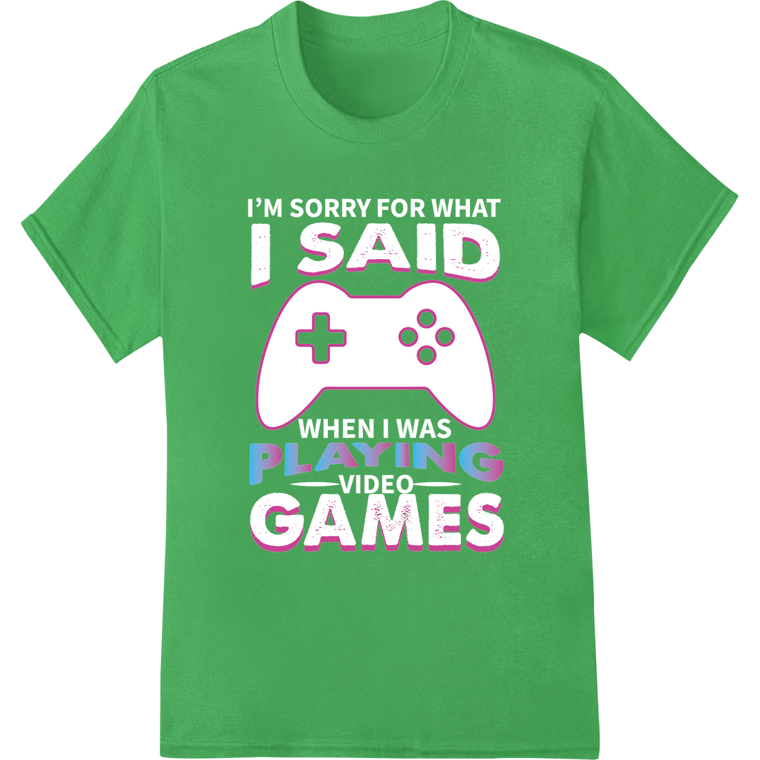 Retro Gaming: Vibrant Pink Controller DTF Print Heat Transfer on green shirt - SUPERDTF-DTF Prints-DTF Transfers-Custom DTF Prints