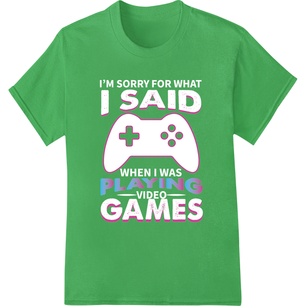 Retro Gaming: Vibrant Pink Controller DTF Print Heat Transfer on green shirt - SUPERDTF-DTF Prints-DTF Transfers-Custom DTF Prints