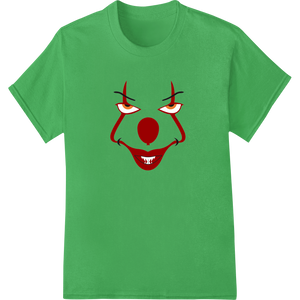 Eerie Red and White Clown Face Heat Transfer Design with custom custom merchandise artwork