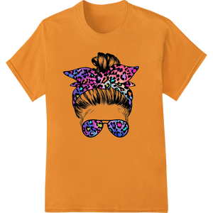 Custom DTF printing service design - Neon Leopard Print Messy Bun Girl in Retro Shades