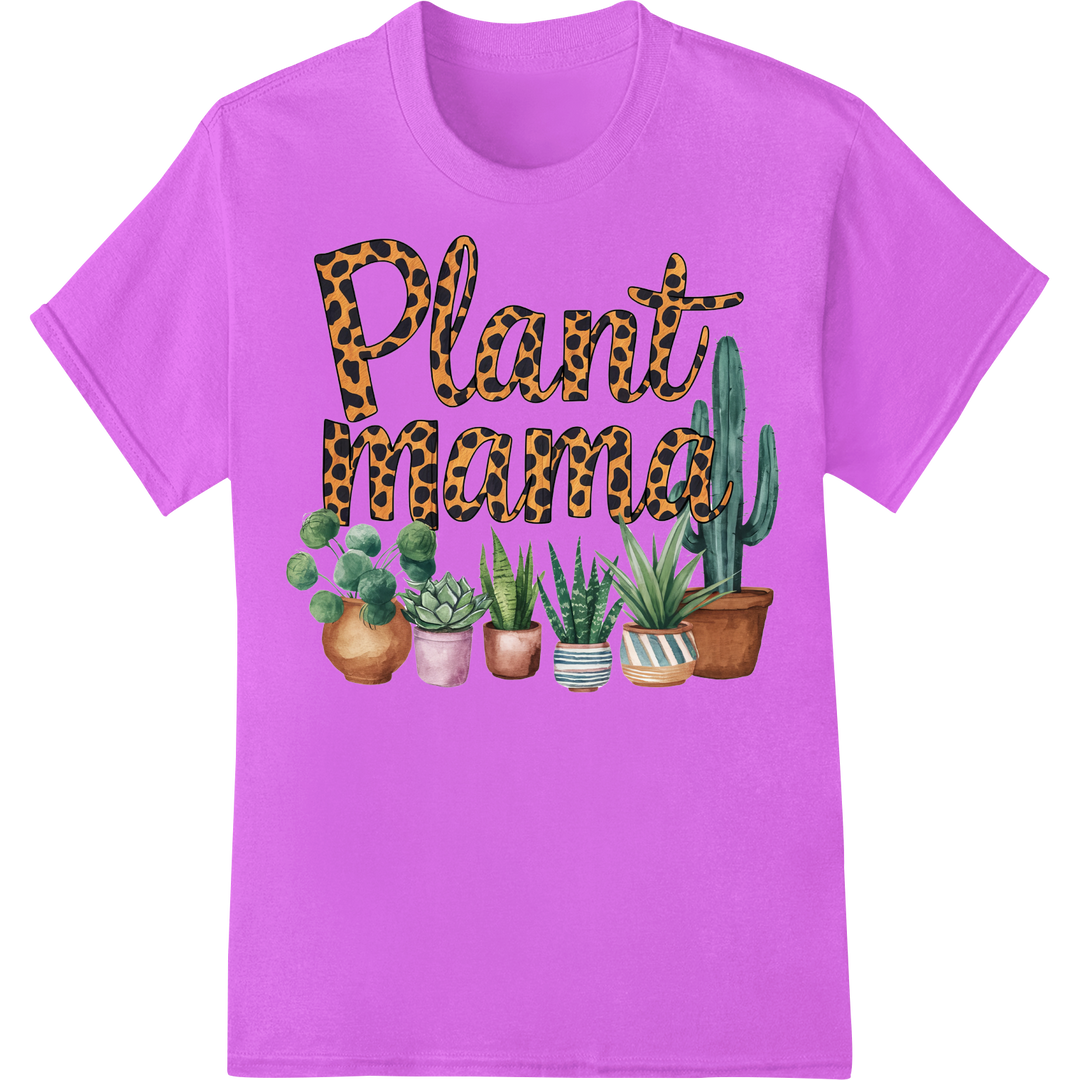 Plant Mama | Trendy Leopard Print Gardening DTF Transfer on purple shirt - SUPERDTF-DTF Prints-DTF Transfers-Custom DTF Prints