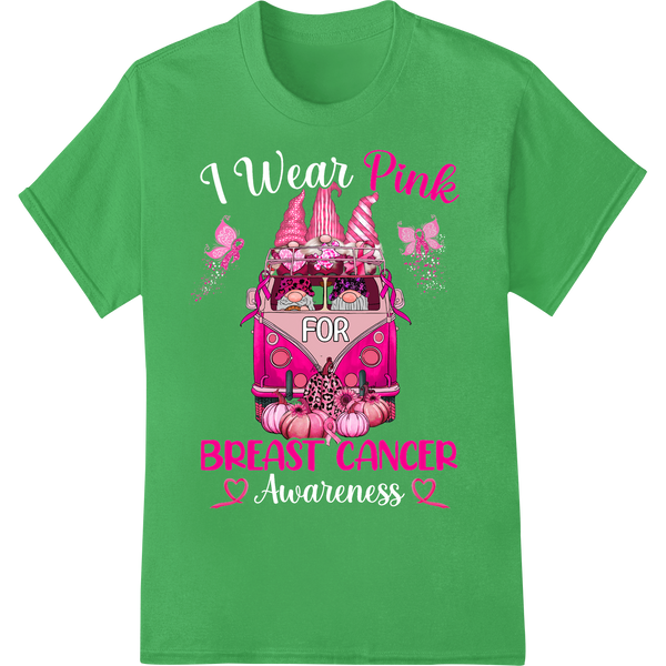 Retro Pink VW Bus Breast Cancer Awareness Heat Transfer on green shirt - SUPERDTF-DTF Prints-DTF Transfers-Custom DTF Prints