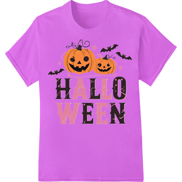 Adorable Smiling Pumpkins Halloween Heat Transfer Design with custom customized apparel artwork