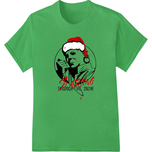 Edgy Santa 'Cashing Through the Snow' DTF Print Transfer on green shirt - SUPERDTF-DTF Prints-DTF Transfers-Custom DTF Prints